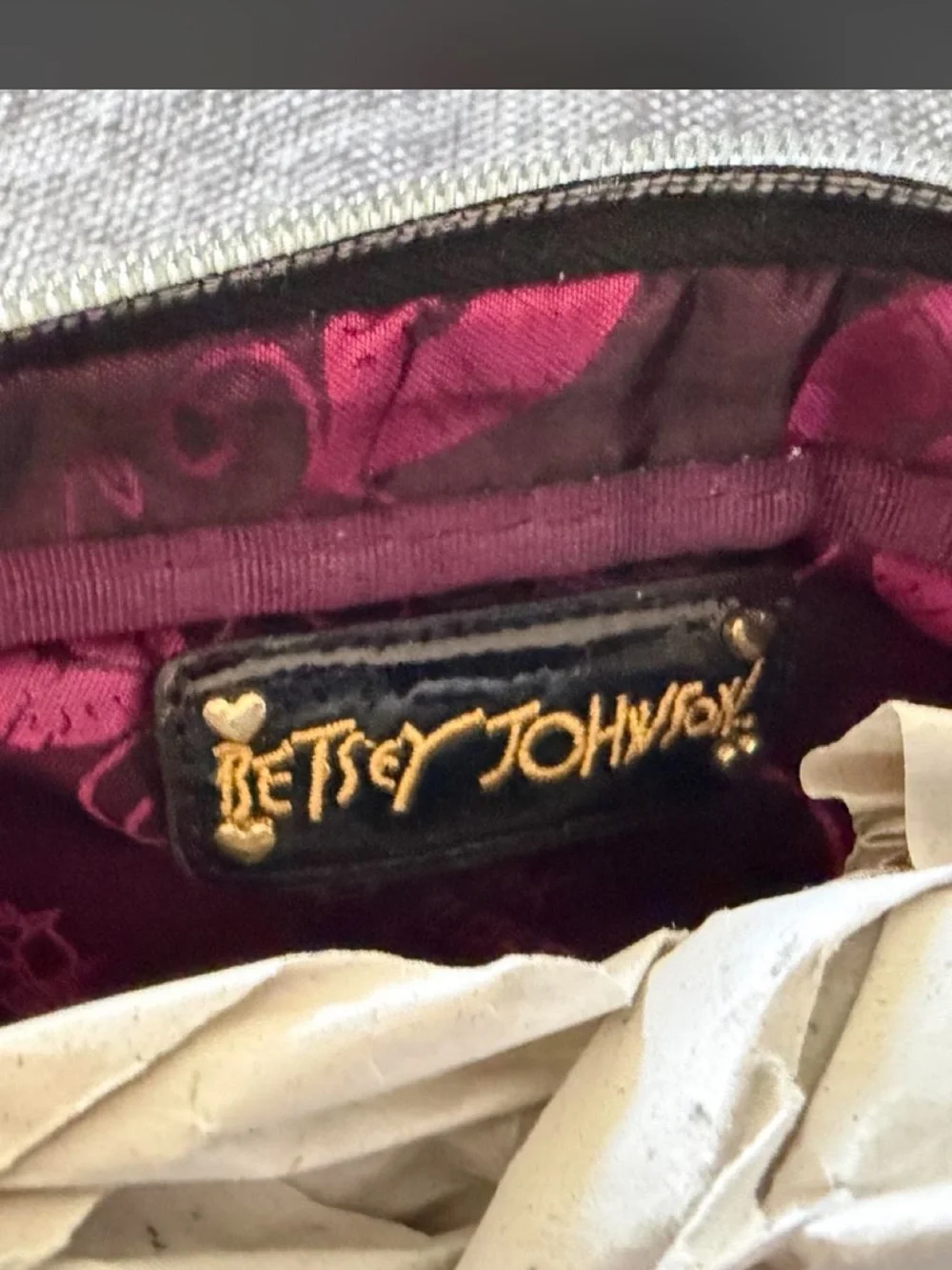 Betsey Johnson Black Floral Chain-Accent Cosmetic Case